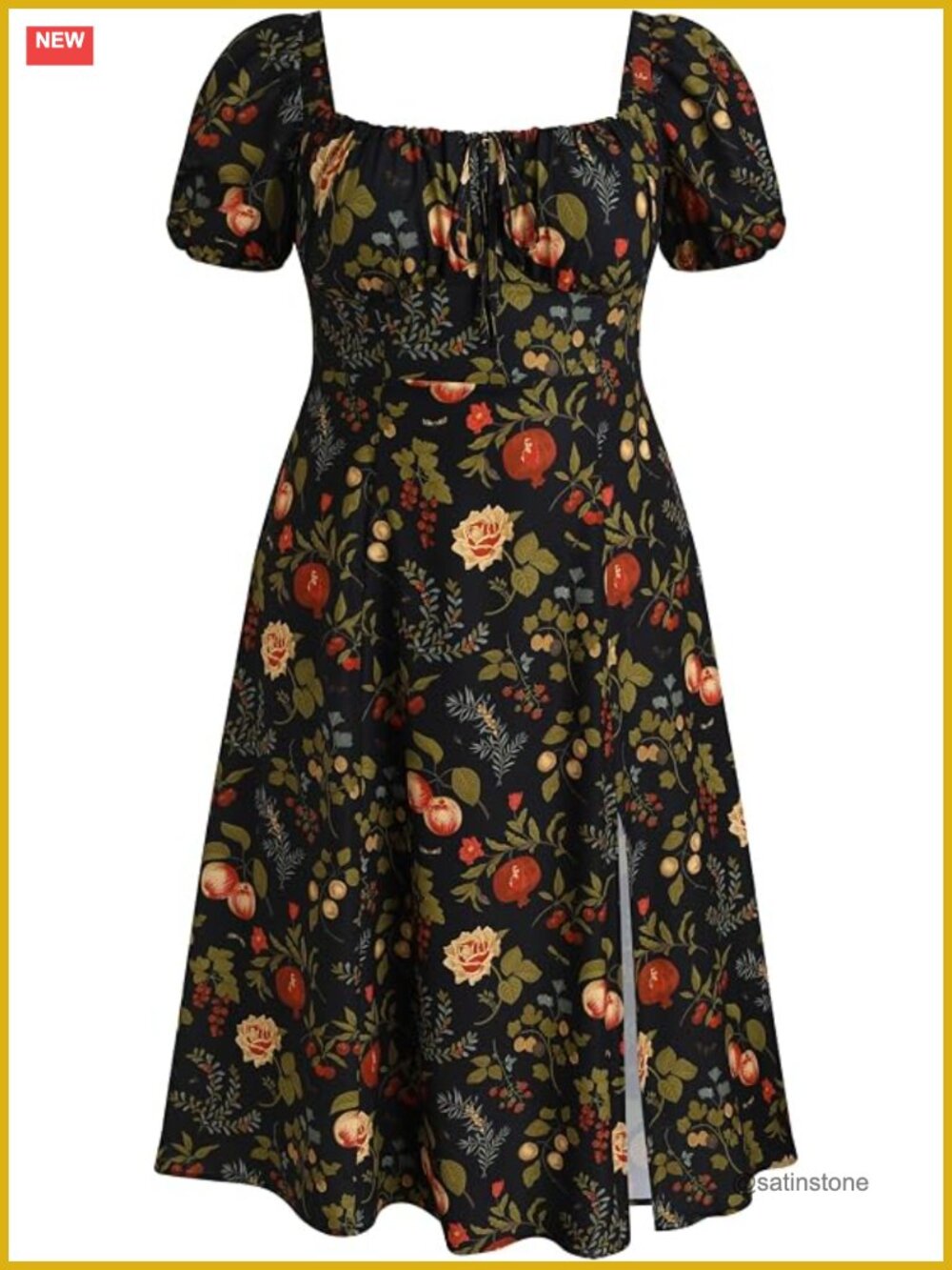 Plus Size Floral Fruit Puff Sleeve Midi Dress - Picture 1 of 7